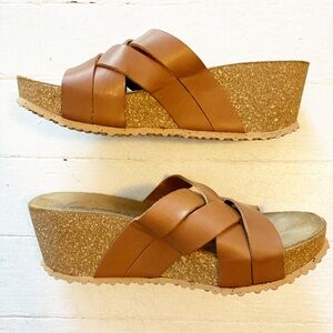 Anna Fidanza Brown Leather Wedge Sandals Size 9.5 EUC